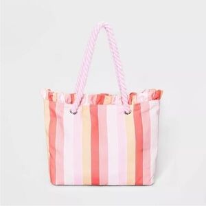 Cat & Jack Striped Coral Peach Pink Striped rope handle Tote Bag